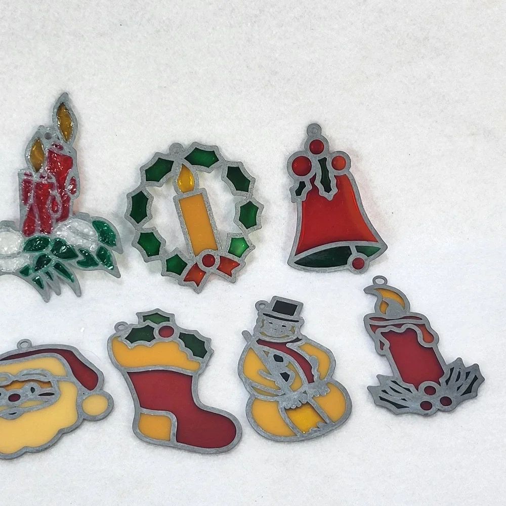 Vintage Christmas Suncatchers Lot 9 Holiday Tree Santa Candle Wreath 1980s Decor